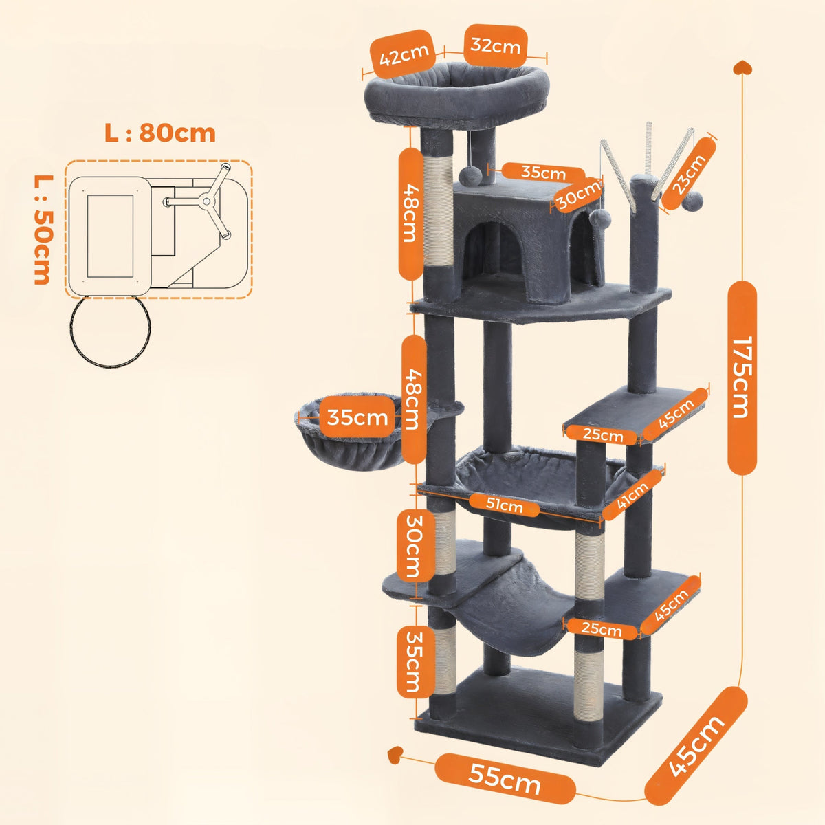 Arbre à chat xxl gris pour grande chat