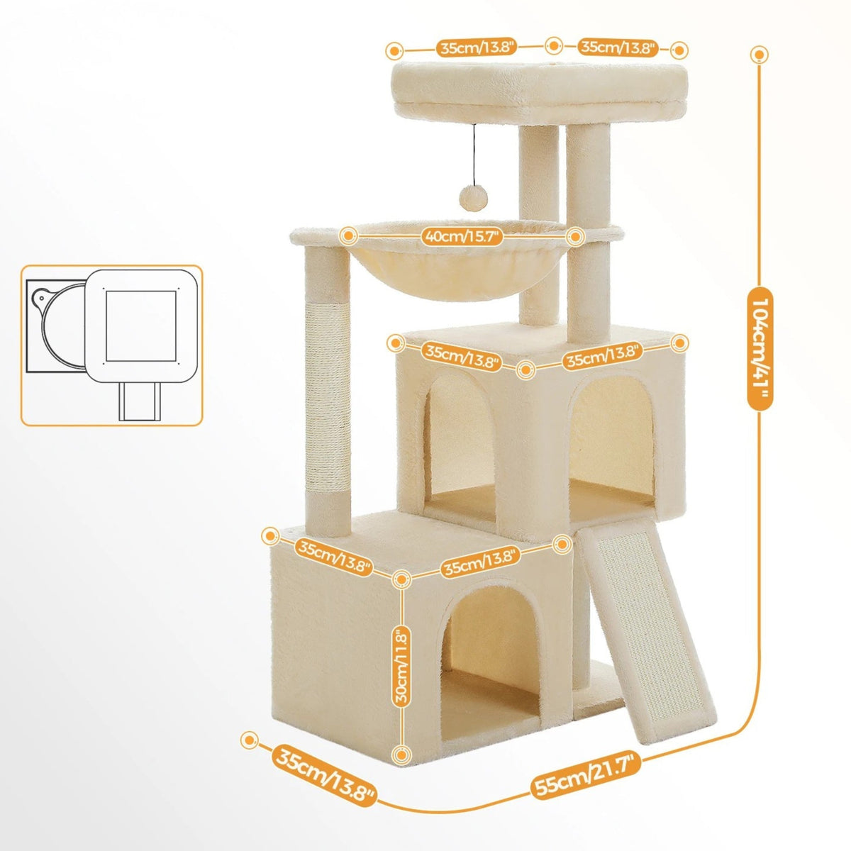 Arbre à chat pelucheux beige à 2 niches