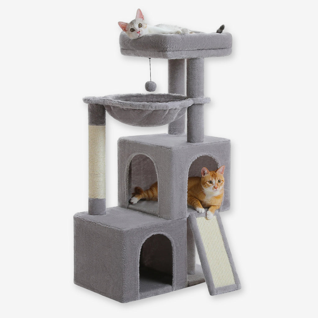 Arbre à chat pelucheux beige à 2 niches