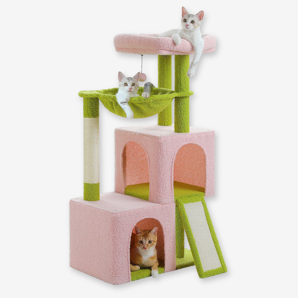 Arbre à chat pelucheux beige à 2 niches