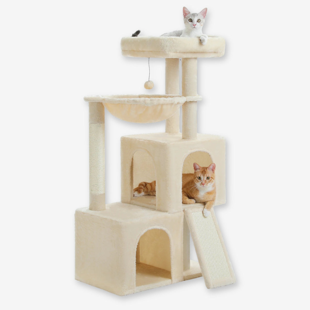 Arbre à chat pelucheux beige à 2 niches