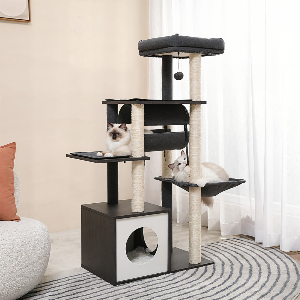 Arbre à chat design noir en bois