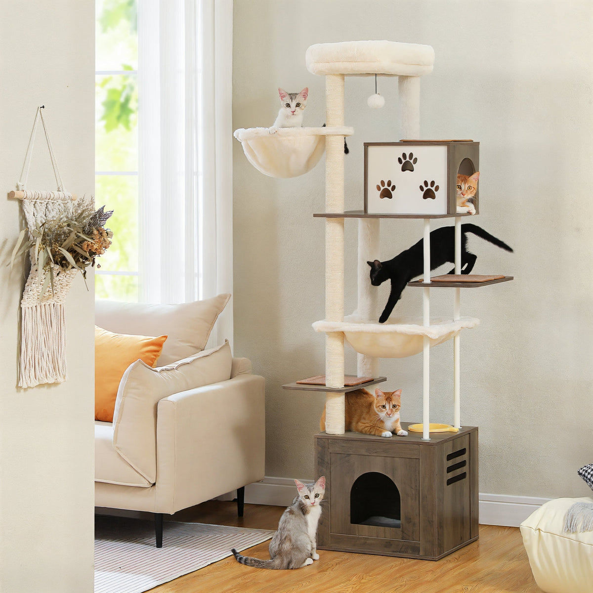 Arbre à chat en bois clair xxl