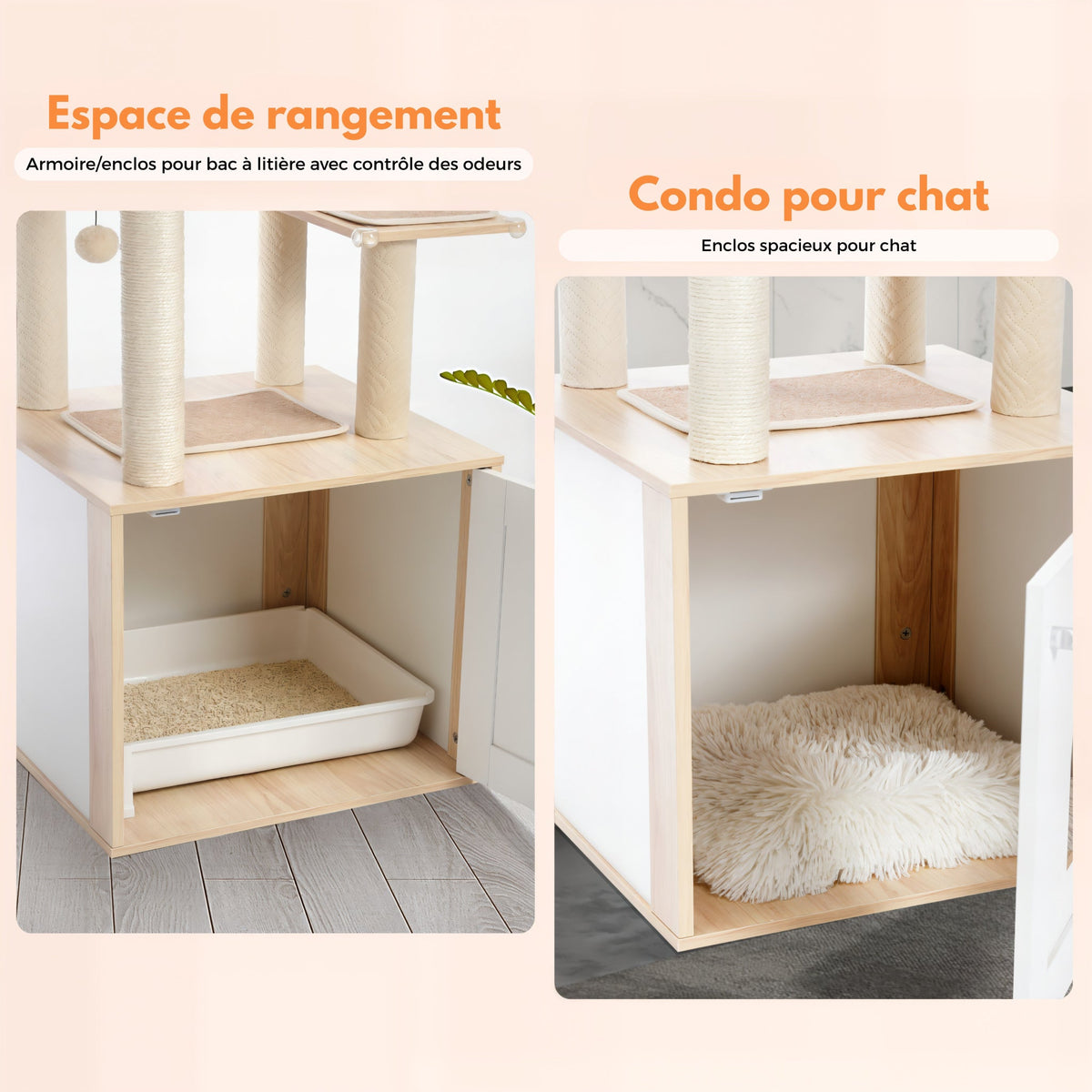 Arbre à chat avec litière en bois