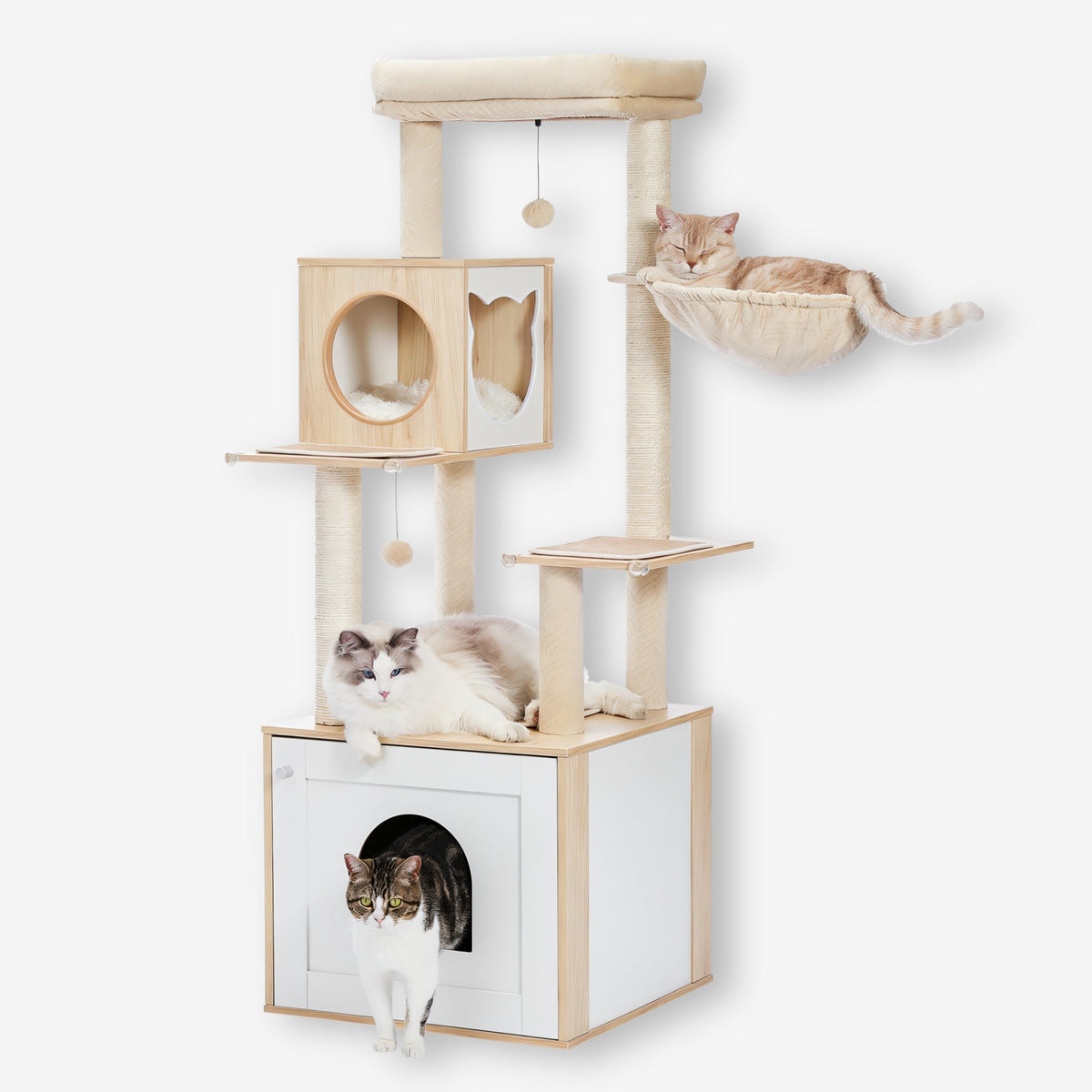 Arbre à chat avec litière en bois