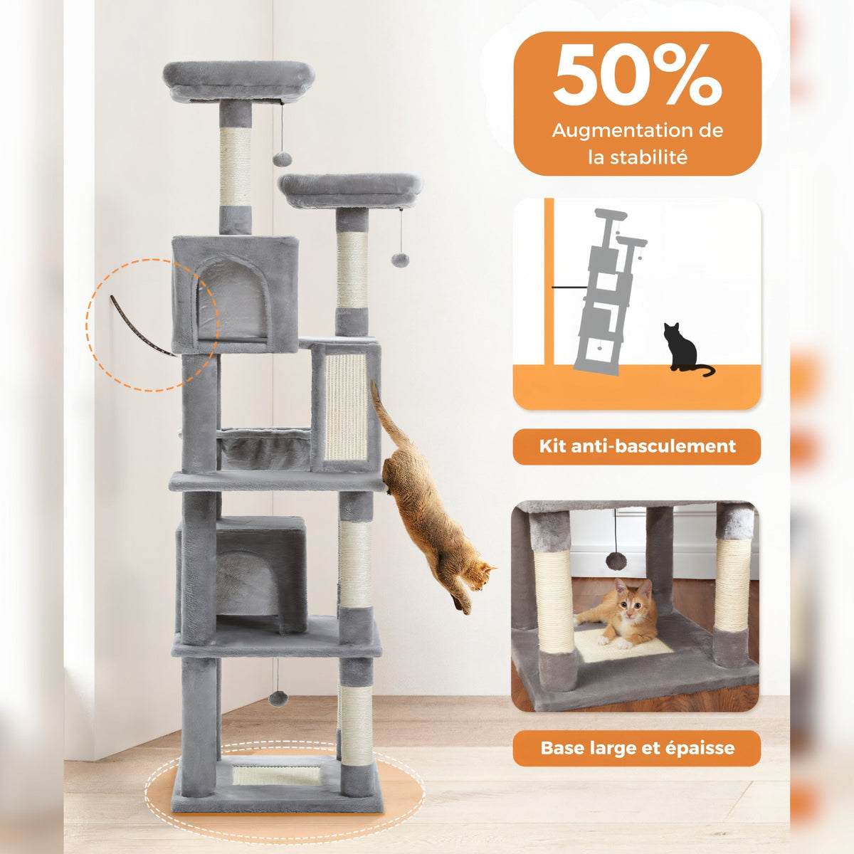 Arbre à chat xxl gris 180cm