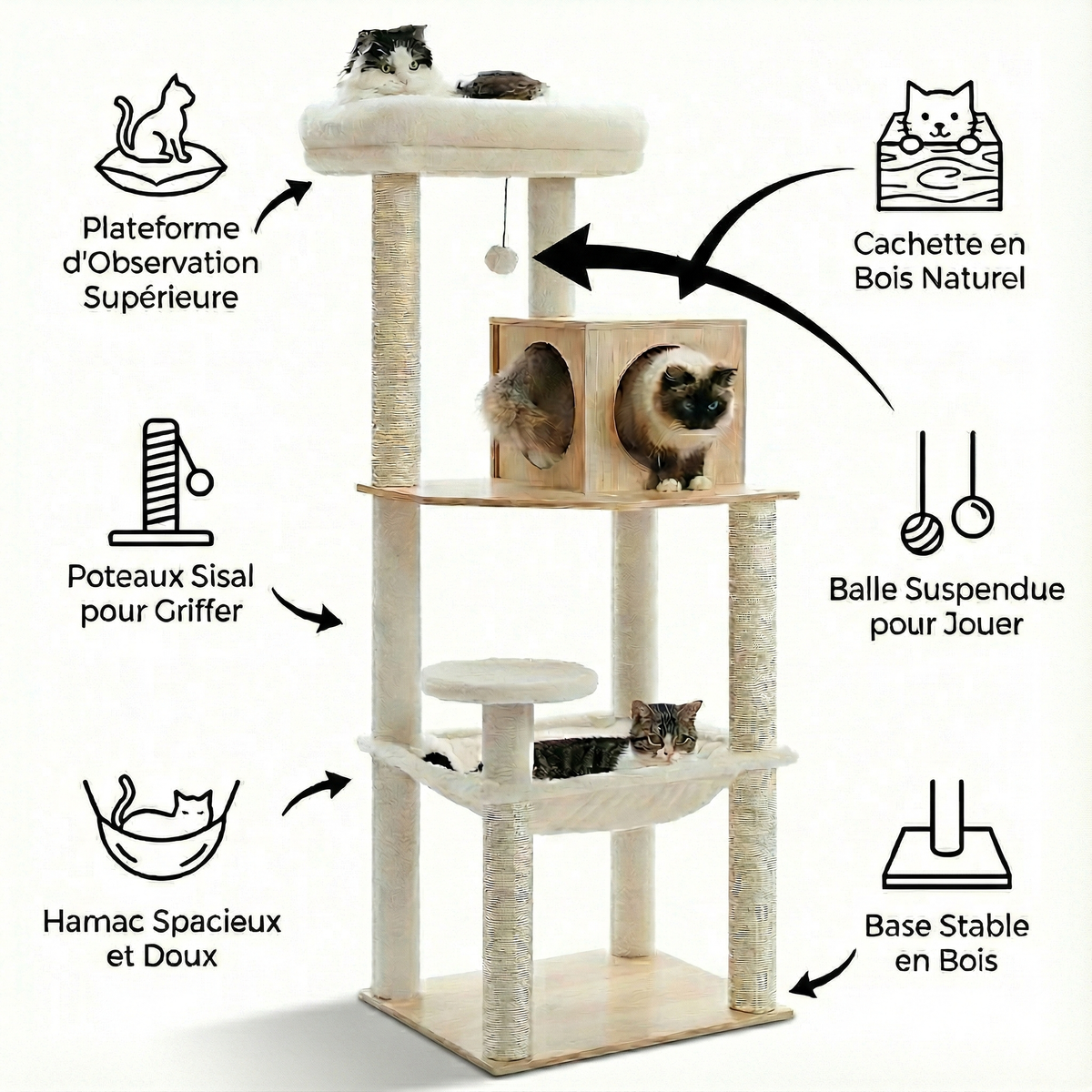 Arbre à chat - 4 niveaux avec niche