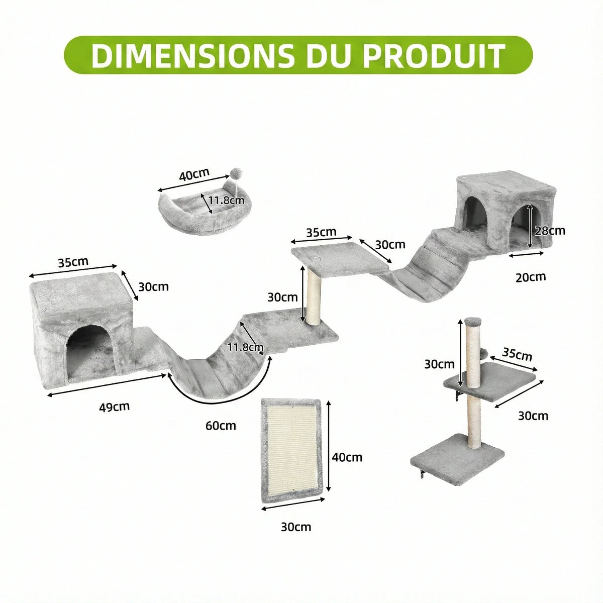 Arbre à chat - parcours mural pour chat 8 Pièces