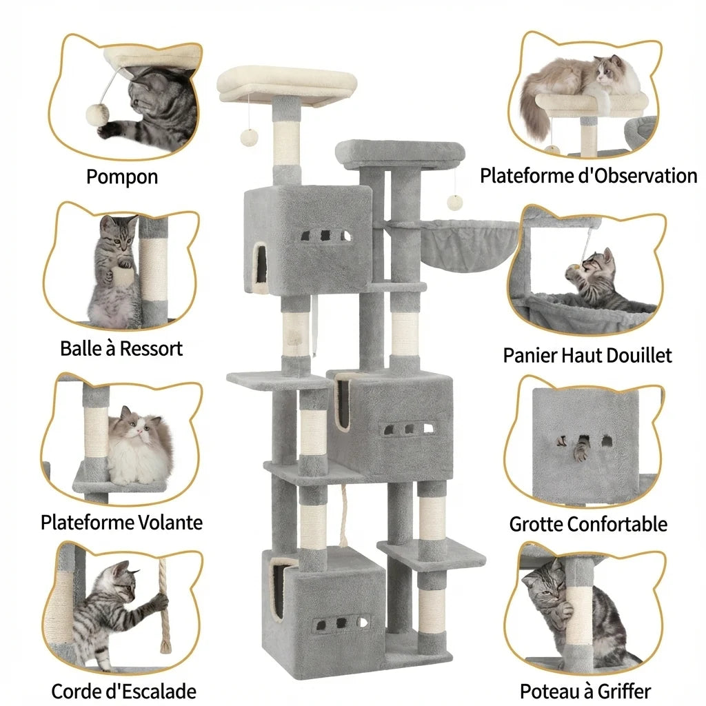Arbre à chat - 7 accessoires avec griffoir