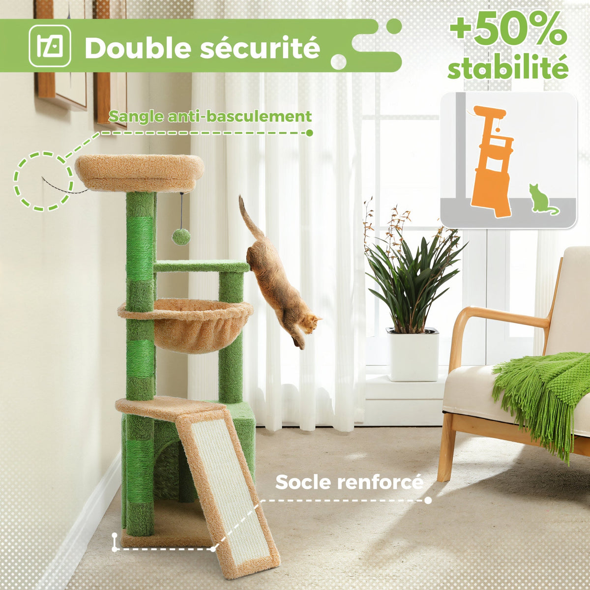 Arbre à chat grande taille avec hamac pelucheux