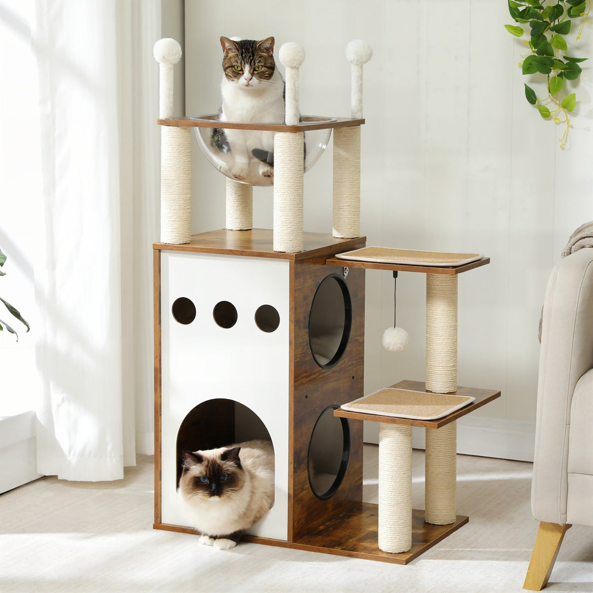 Arbre à chat en bois clair grande taille