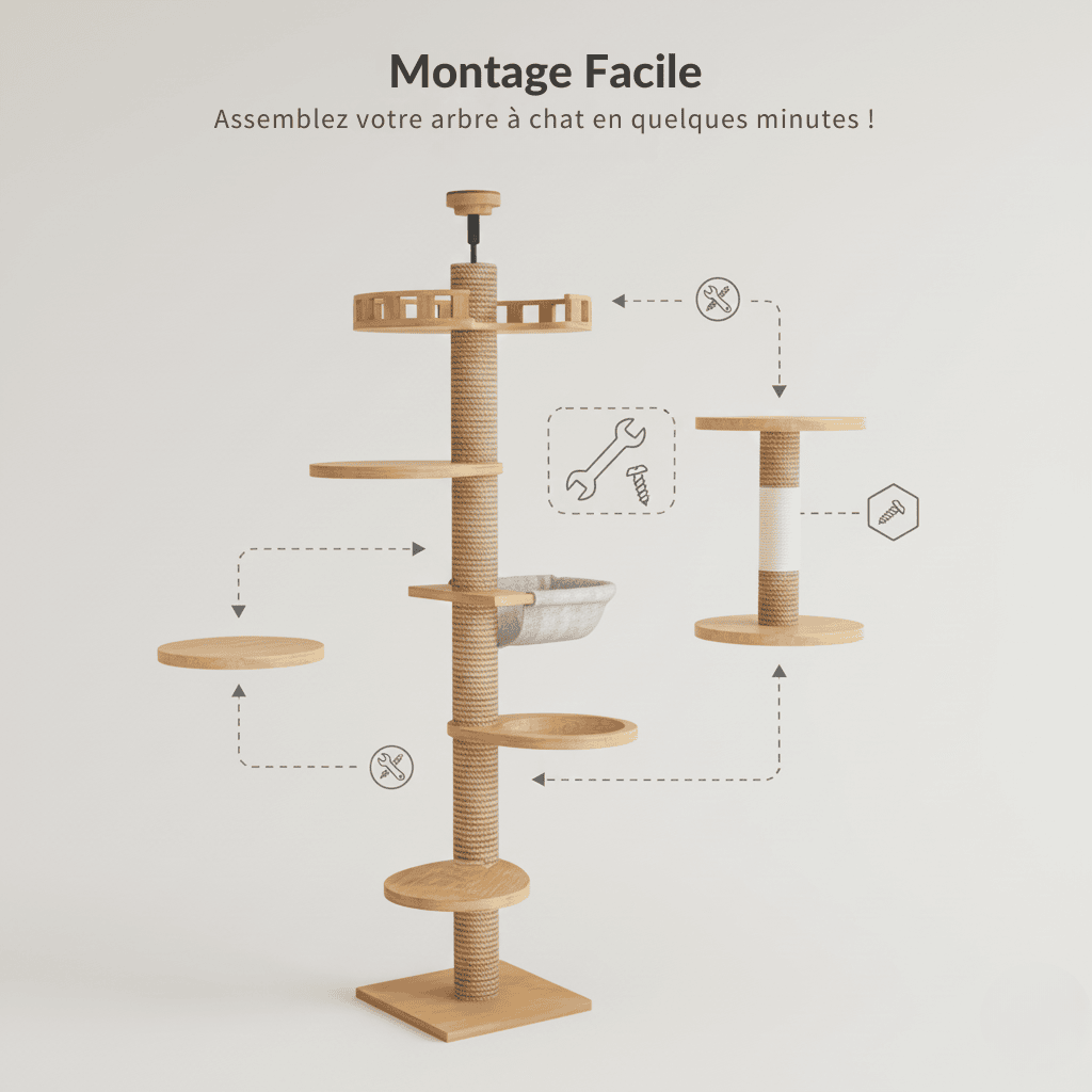 Arbre à chat en bois XXL - réglable