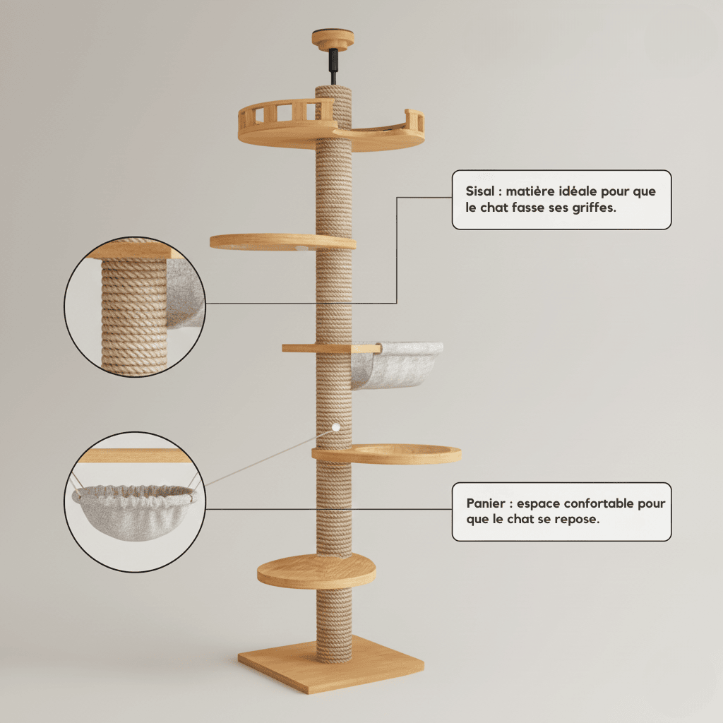 Arbre à chat en bois XXL - réglable
