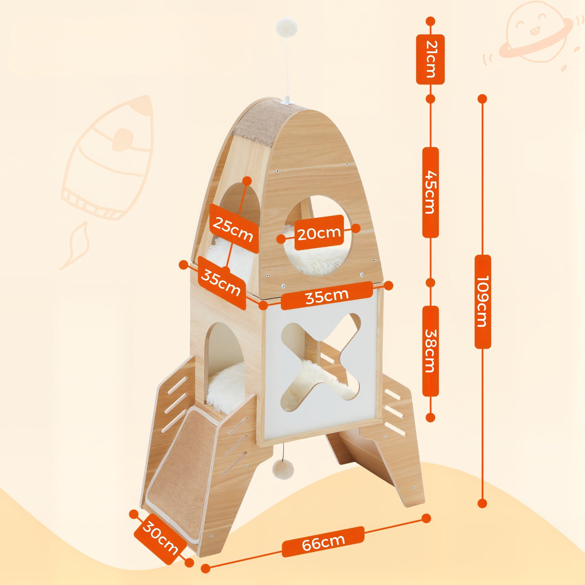 Arbre à chat en forme de fusée