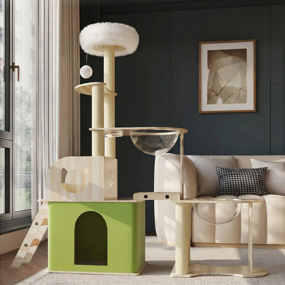 Arbre à chat - cabane & double bols