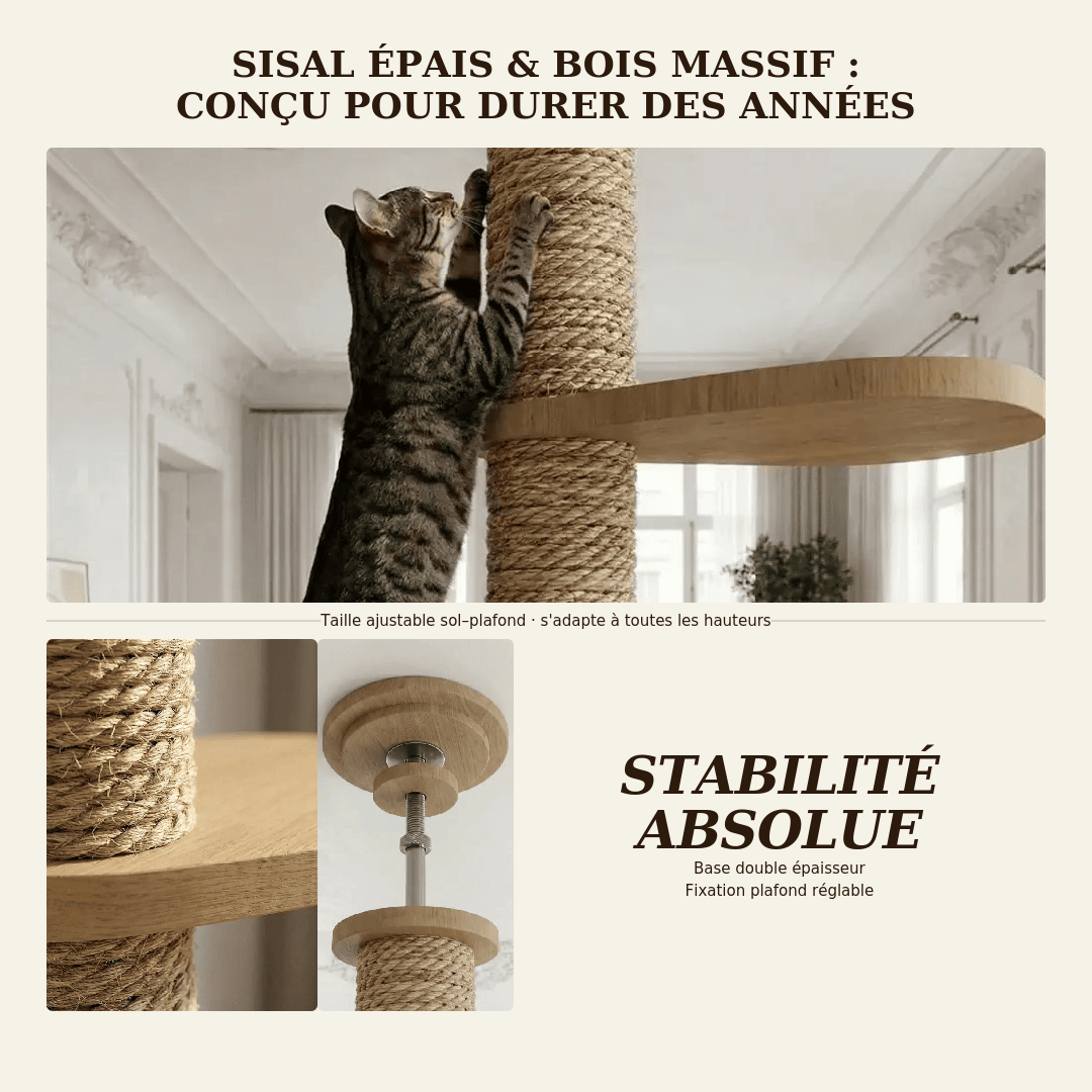 Arbre à chat en bois XXL - réglable
